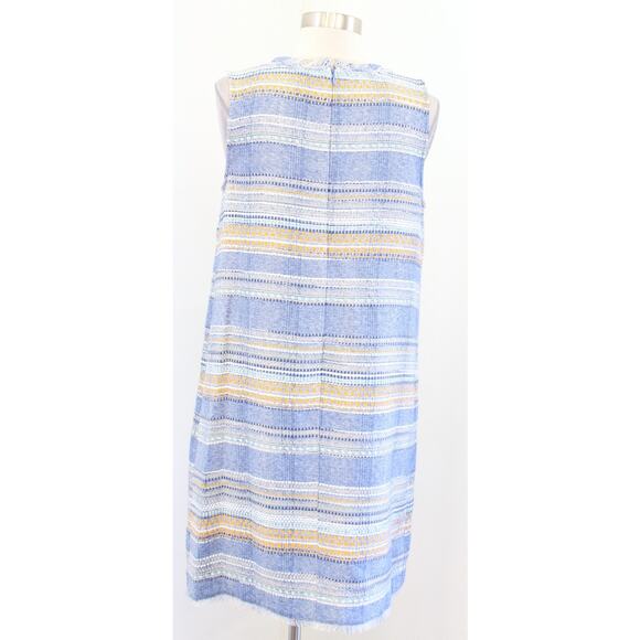 Akemi + Kin Anthropologie Striped Tweed Shift Dress Size 8 Blue Yellow Fringe - Picture 9 of 9